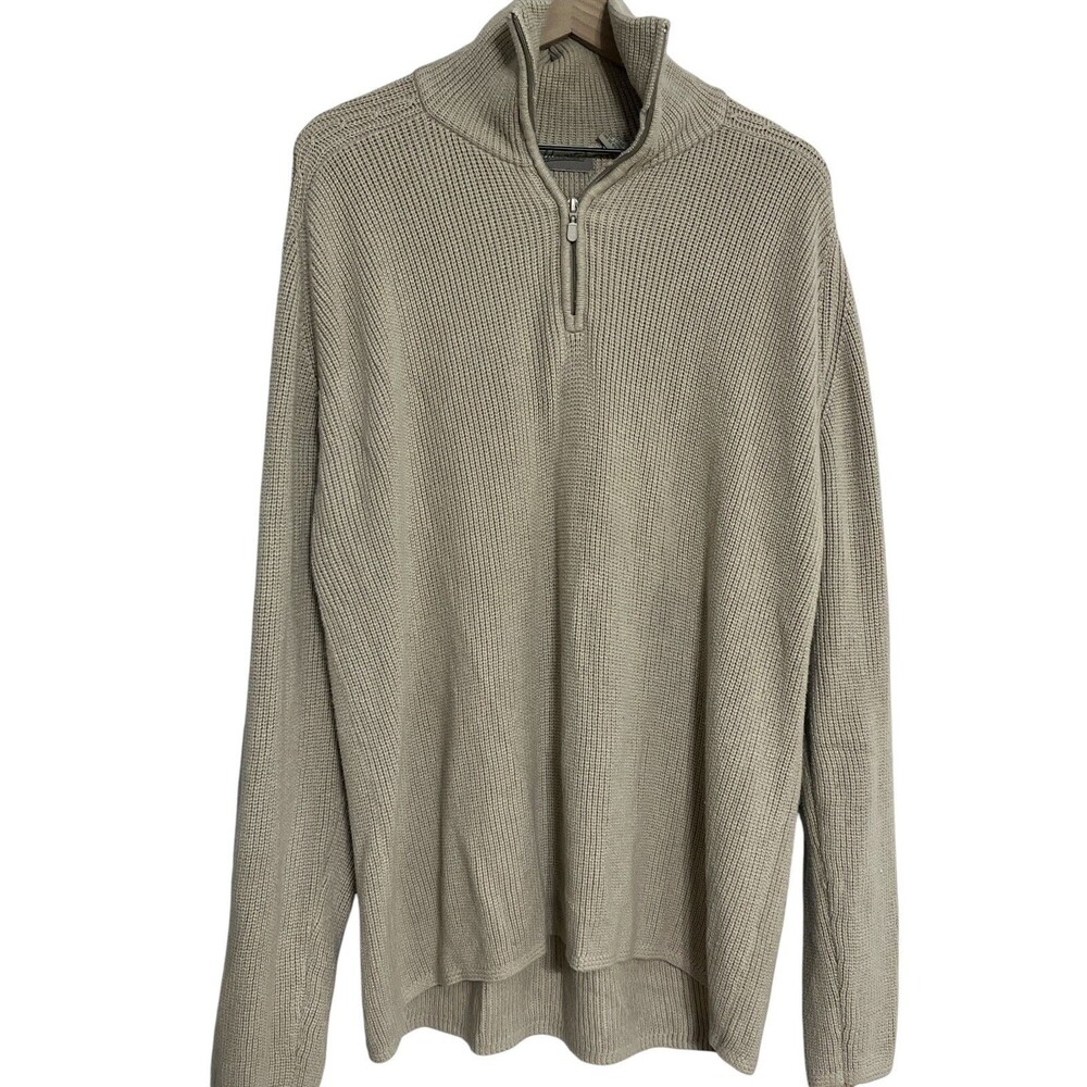 Fieldmaster Khaki Beige Cable Knit Pullover Sweater 1/4 Zipper Men's XL Fall